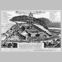 Kloster Bronnbach im 17. Jahrhundert. Kupferstich von Caspar Merian (Wikipedia).jpg
